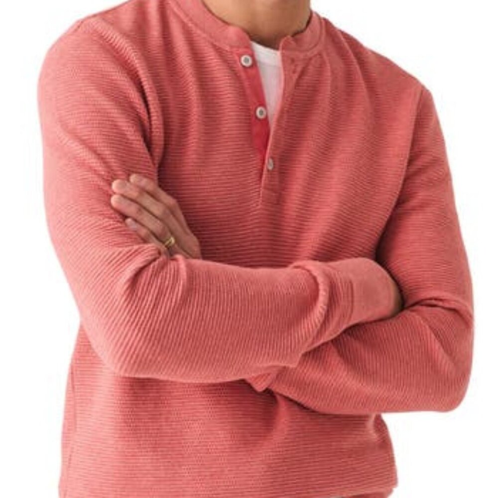 Faherty Surf Waffle Henley in Spring Coral Heather NWOT